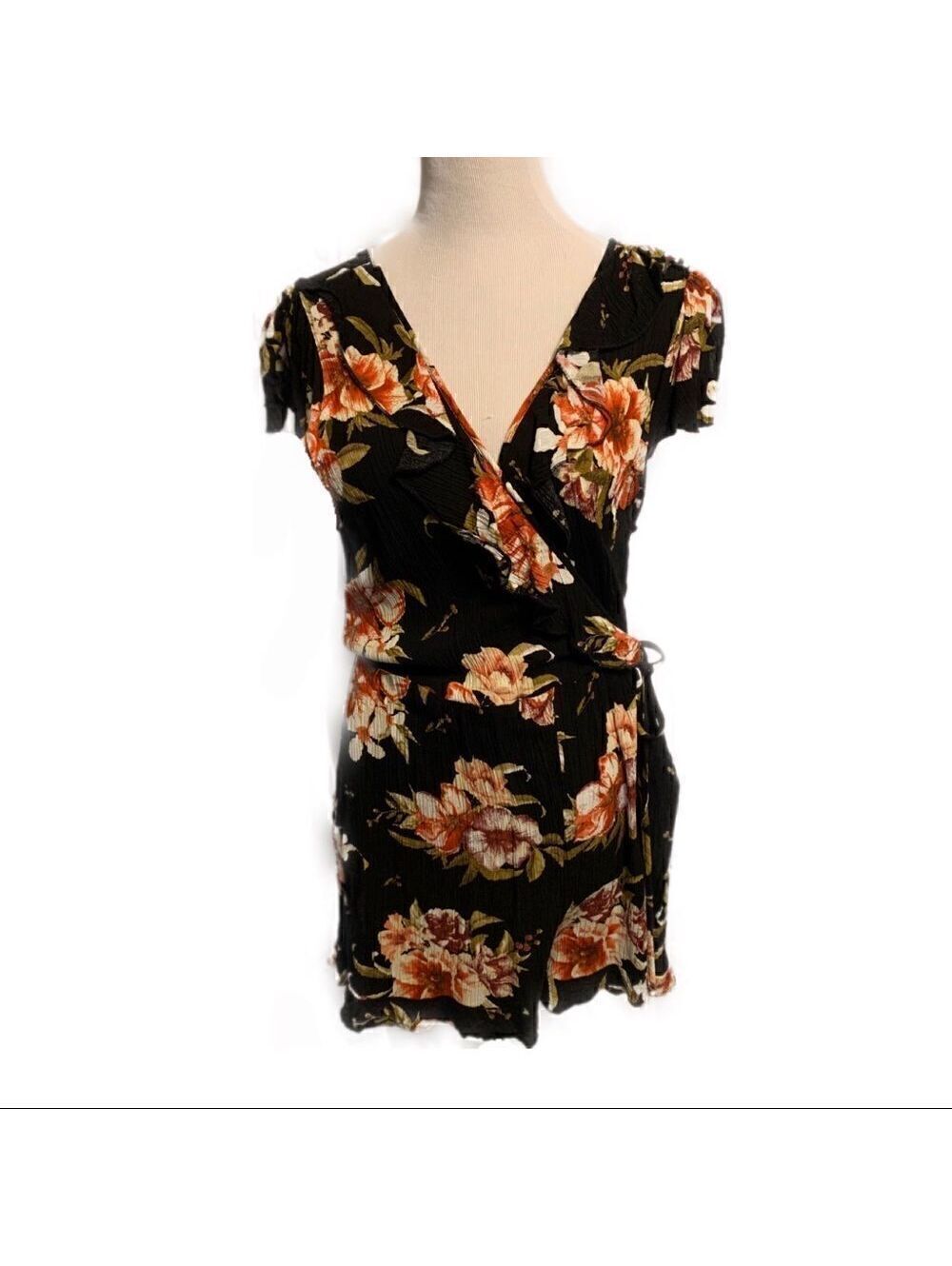 Vintage Y2K Black and Floral Romper Sz L